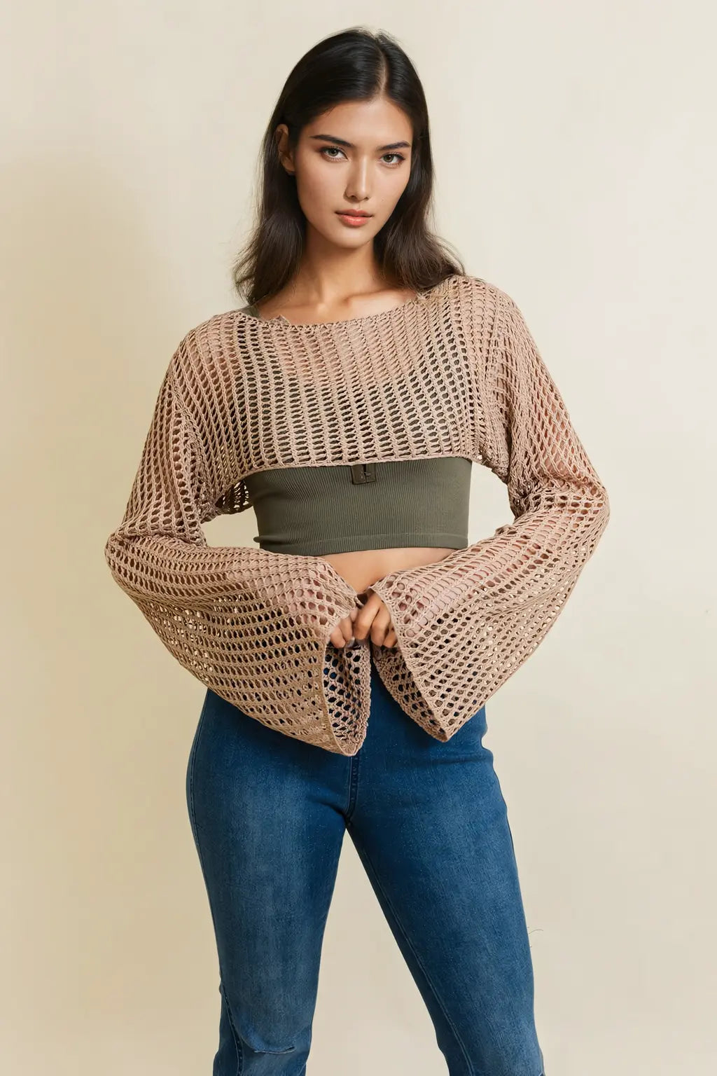 Boho Clothing and Accessories Loom Knitted Cropped Sweater view 9 - Boho Style - Boho Style Sweaters (top)