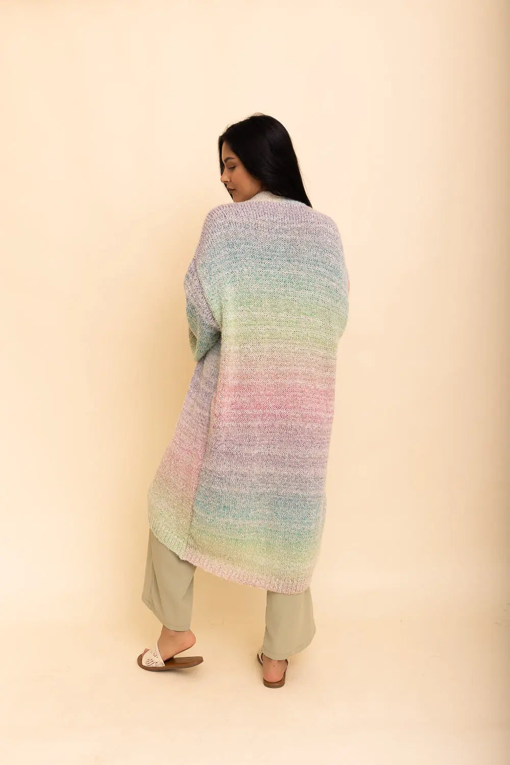Boho Clothing and Accessories Lounge Around Longline Ombre Cardigan Top in One Size view 2 - Boho Style - Boho Style Cardigan