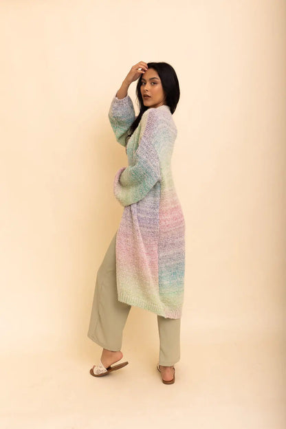 Boho Clothing and Accessories Lounge Around Longline Ombre Cardigan Top view 4 - Boho Style - Boho Style Cardigan