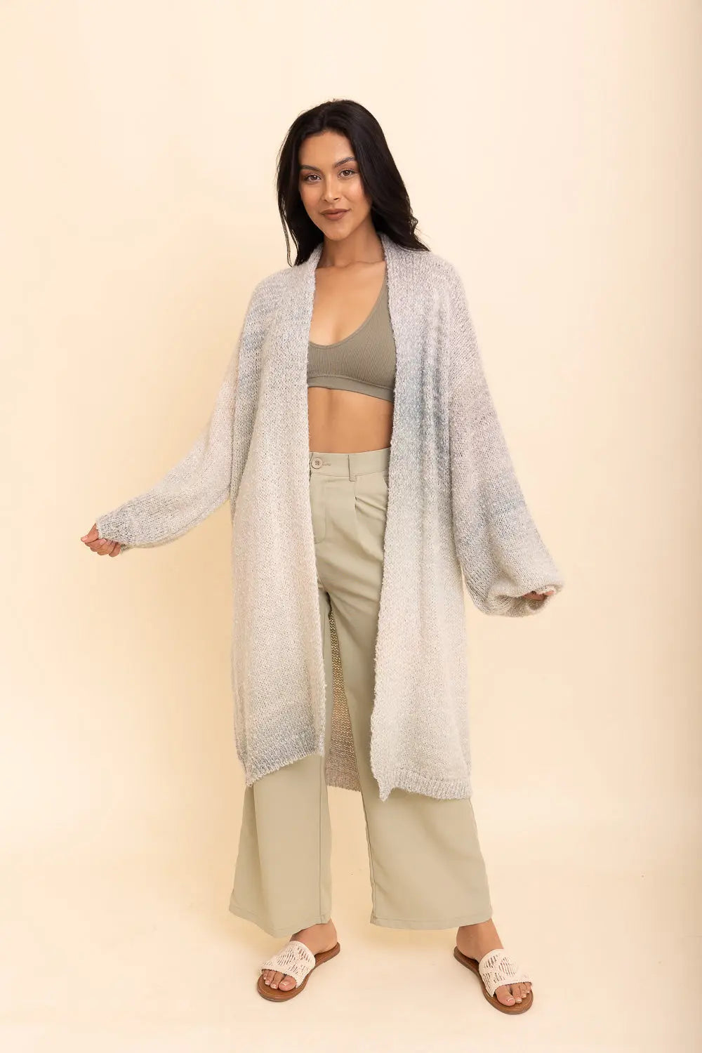 Boho Clothing and Accessories Lounge Around Longline Ombre Cardigan Top view 7 - Boho Style - Boho Style Cardigan