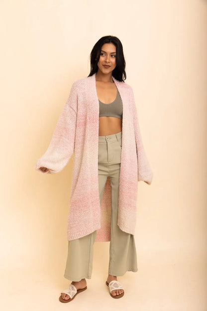 Boho Clothing and Accessories Lounge Around Longline Ombre Cardigan Top view 8 - Boho Style - Boho Style Cardigan
