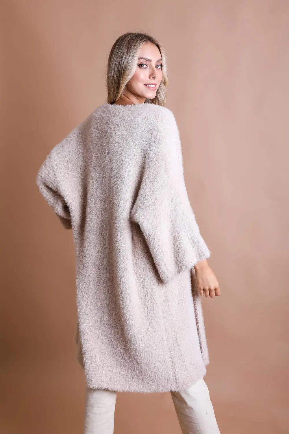 Boho Clothing and Accessories Luxe Mohair Knit Cardigan Top in Gray view 2 - Boho Style - Boho Style Cardigan