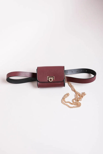 Boho Clothing and Accessories Mini Faux Leather Belt Bag – Chic with Gold Link Chain view 15 - Boho Style - Boho Style Bag