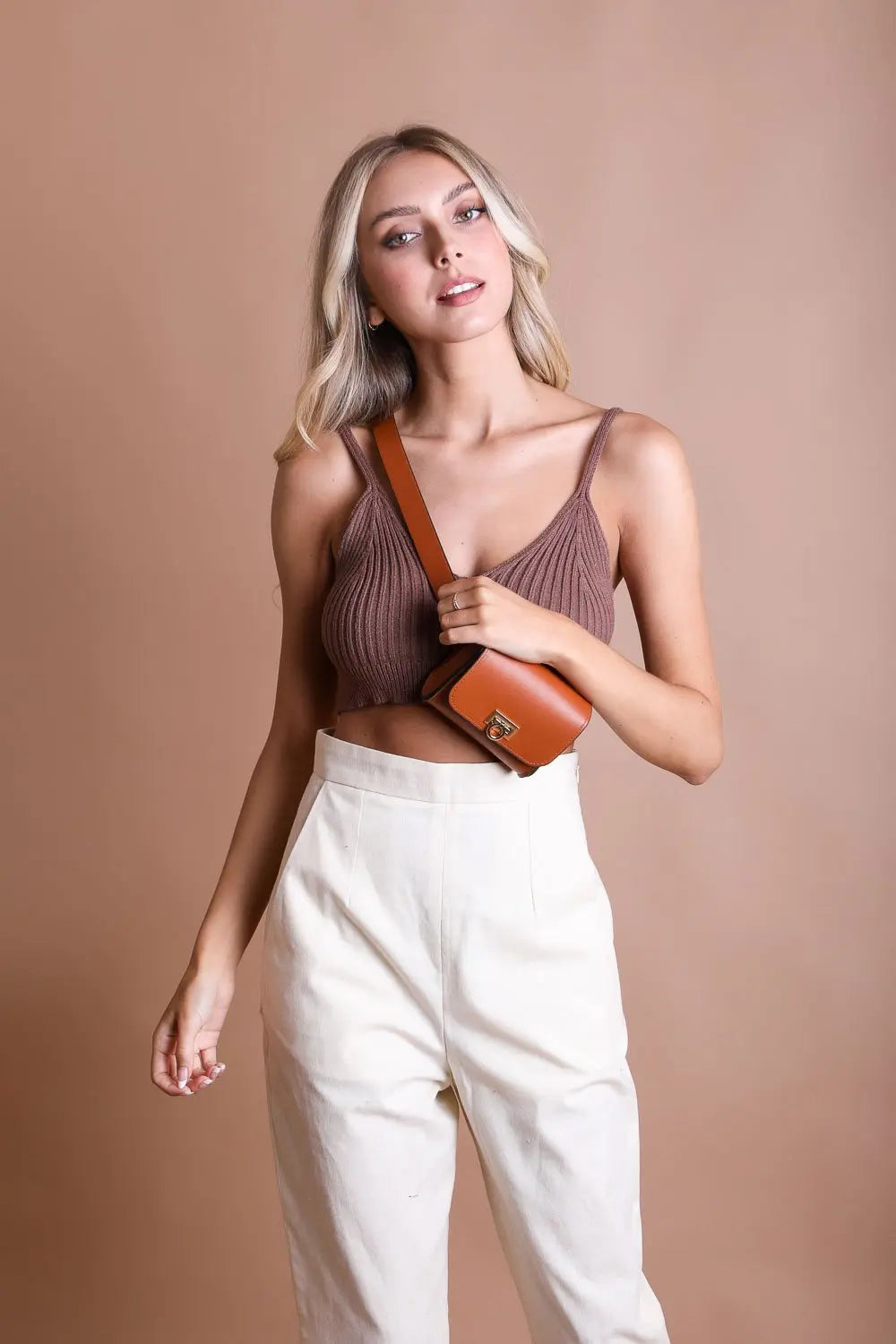 Boho Clothing and Accessories Mini Faux Leather Belt Bag – Chic with Gold Link Chain in Black view 2 - Boho Style