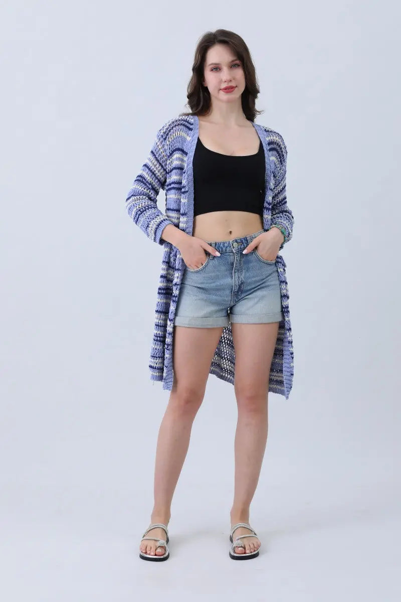 Boho Clothing and Accessories Nautical Blue Stripe Cardigan – Classic & Coastal Cool⚓🌊 Top view 3 - Boho Style