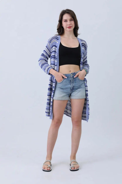 Boho Clothing and Accessories Nautical Blue Stripe Cardigan – Classic & Coastal Cool⚓🌊 Top view 3 - Boho Style