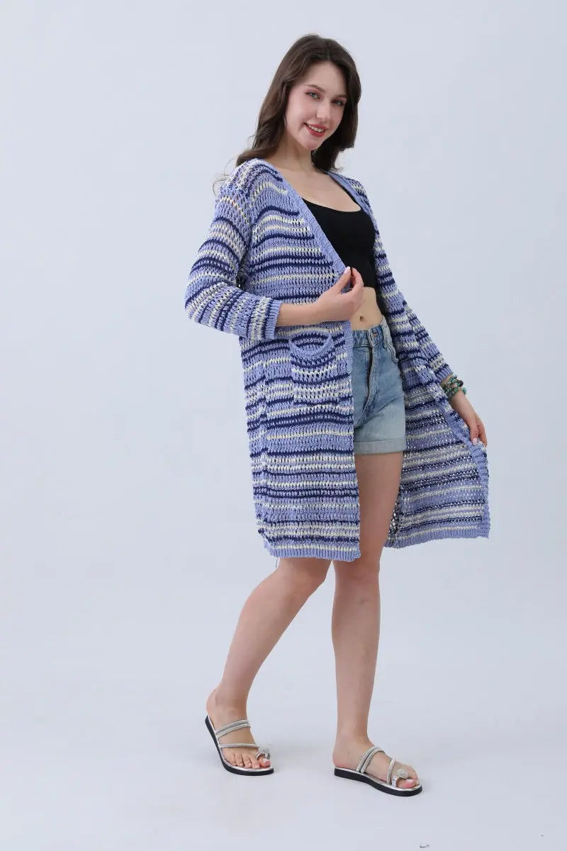 Boho Clothing and Accessories Nautical Blue Stripe Cardigan – Classic & Coastal Cool⚓🌊 Top view 4 - Boho Style