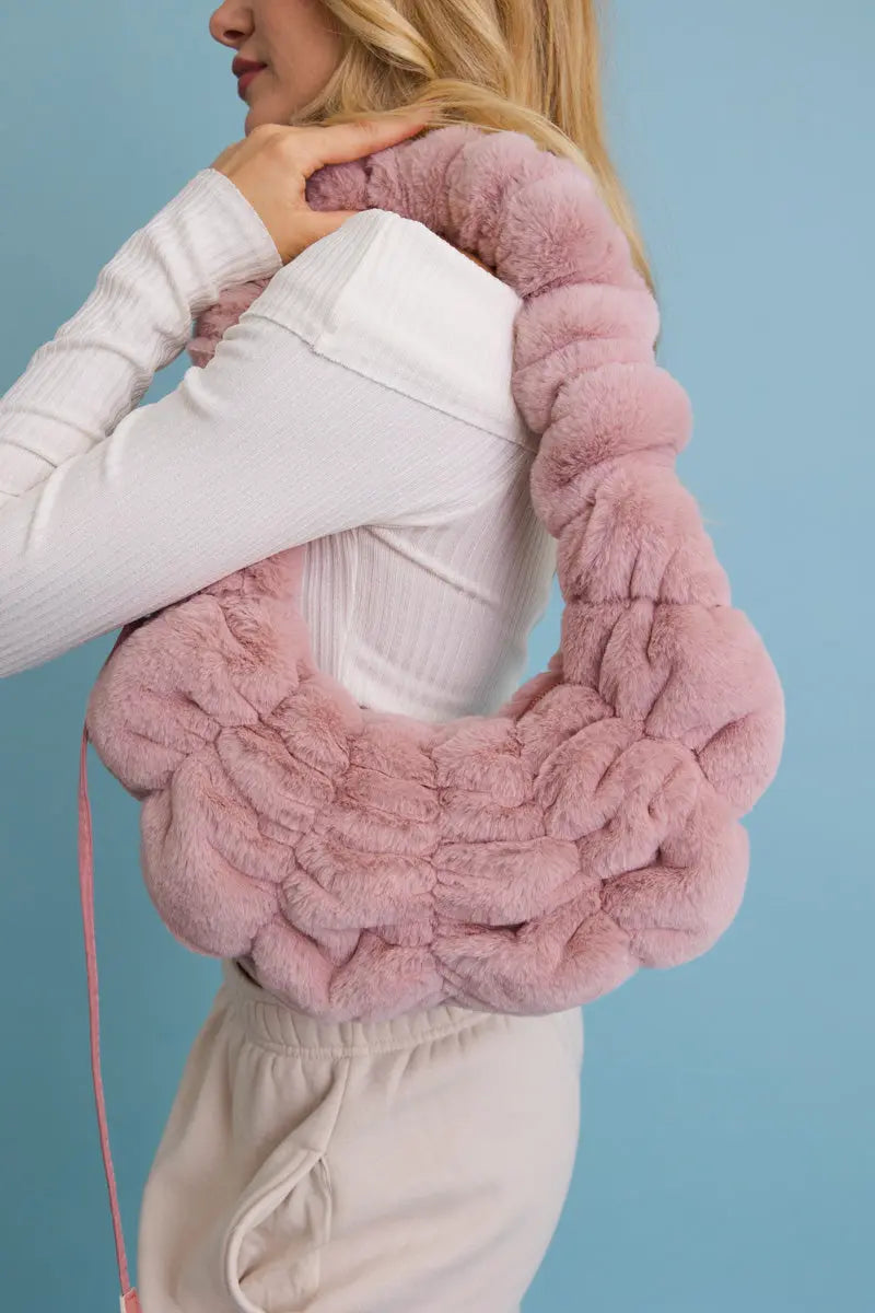 Boho Clothing and Accessories Plush Cloud Knit Cross Body Bag ☁️ in Grey view 2 - Boho Style - Cloud Plush Bag Charm