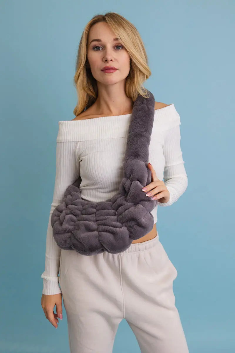 Boho Clothing and Accessories Plush Cloud Knit Cross Body Bag ☁️ in Navy view 4 - Boho Style - Cloud Plush Bag Charm