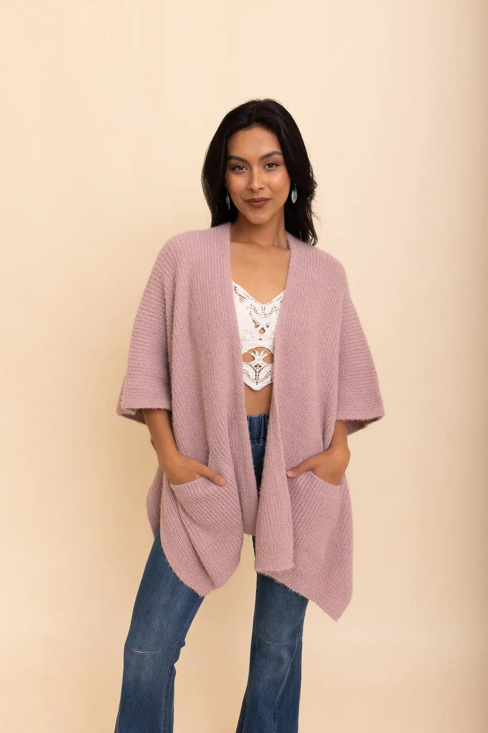 Boho Clothing and Accessories Relax & Chill Autumn Nights Boucle Cardigan Top in Lavender - Boho Style - Boho Style Cardigan
