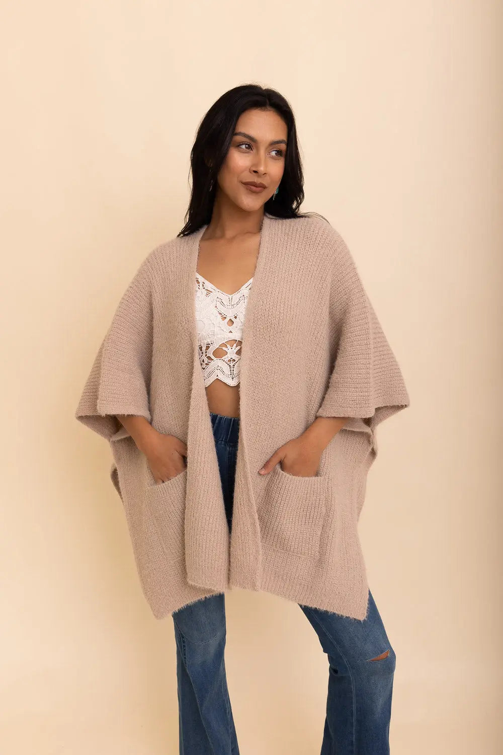 Boho Clothing and Accessories Relax & Chill Autumn Nights Boucle Cardigan Top view 13 - Boho Style - Boho Style Cardigan