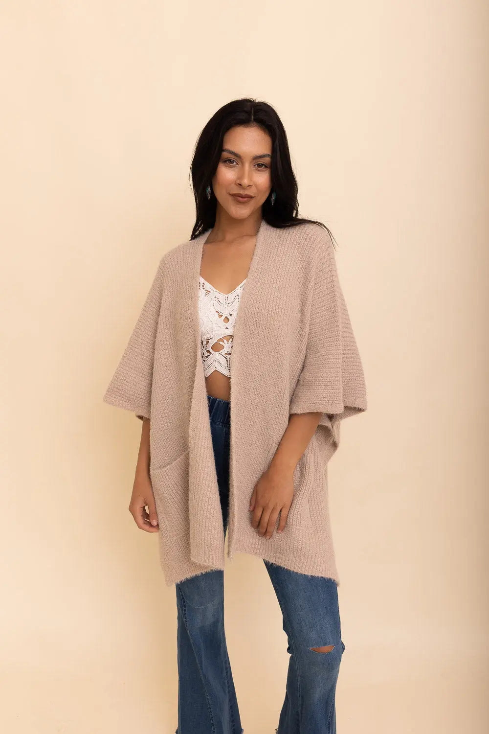 Boho Clothing and Accessories Relax & Chill Autumn Nights Boucle Cardigan Top view 15 - Boho Style - Boho Style Cardigan