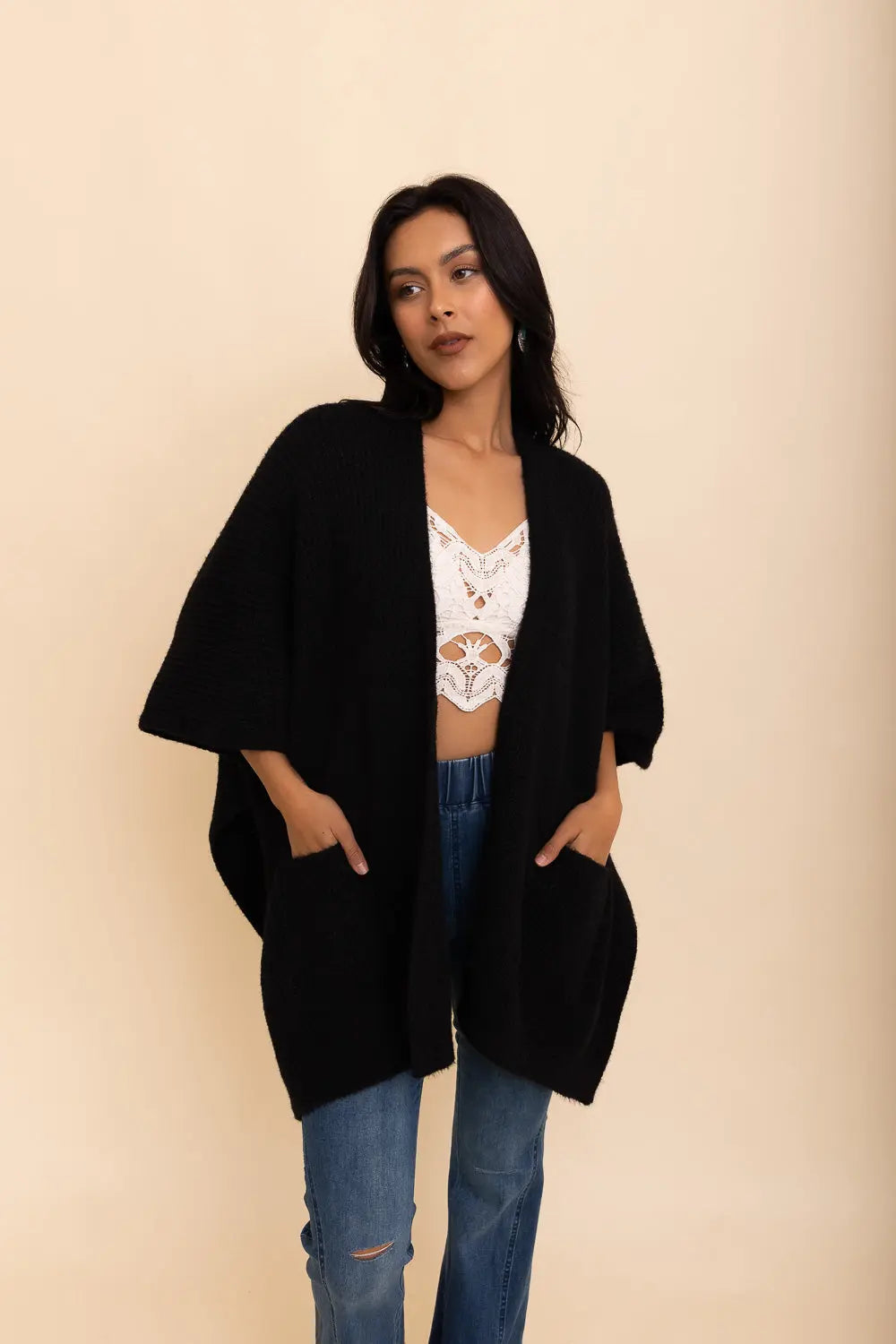 Boho Clothing and Accessories Relax & Chill Autumn Nights Boucle Cardigan Top in Ivory view 4 - Boho Style
