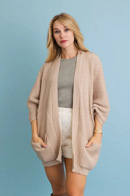 Boho Clothing and Accessories Ribbed Open-front Knit Cardigan - Easy Layering 🧥 Top in Beige - Boho Style
