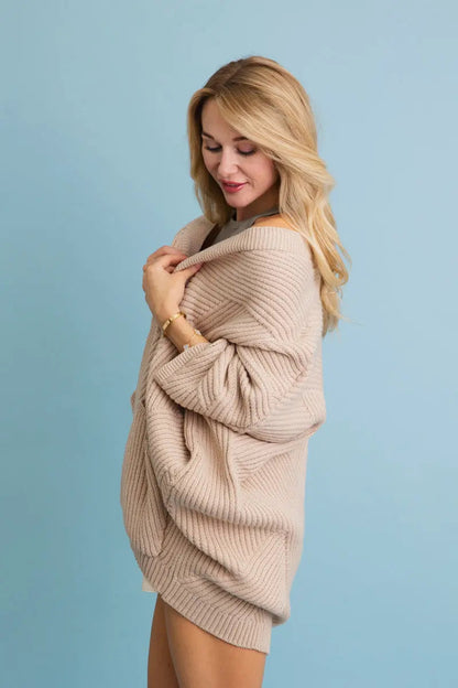 Boho Clothing and Accessories Ribbed Open-front Knit Cardigan - Easy Layering 🧥 Top in Brick view 3 - Boho Style