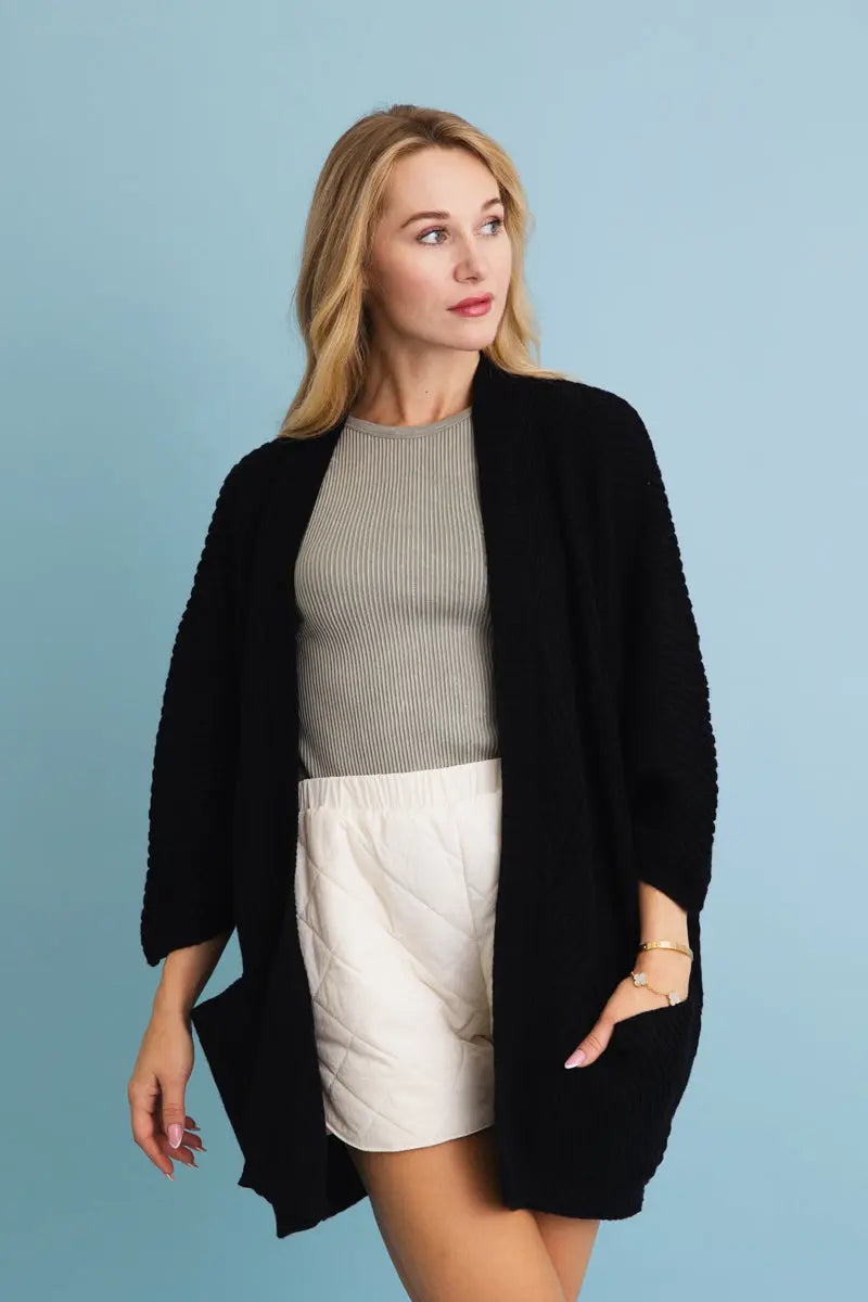 Boho Clothing and Accessories Ribbed Open-front Knit Cardigan - Easy Layering 🧥 Top in Cool White view 4 - Boho Style