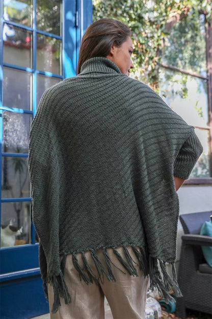 Boho Clothing and Accessories Roll-neck Poncho Sweater view 8 - Boho Style - Boho Style Sweaters (top)