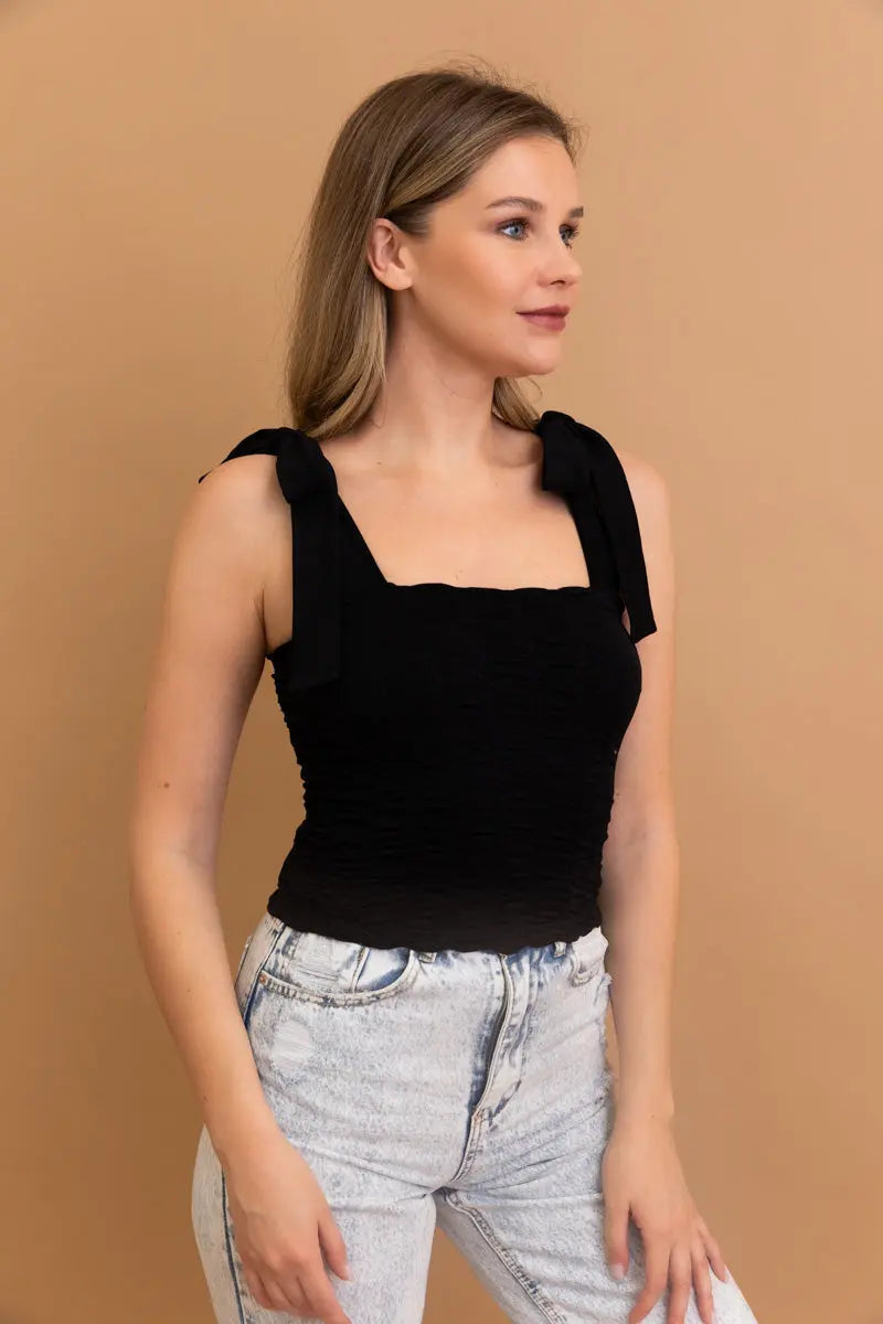 Boho Clothing and Accessories Seamless Vertical Smocked Tie Shoulder Top 😍 in XS/S - Boho Style - Boho Clothing Thailand