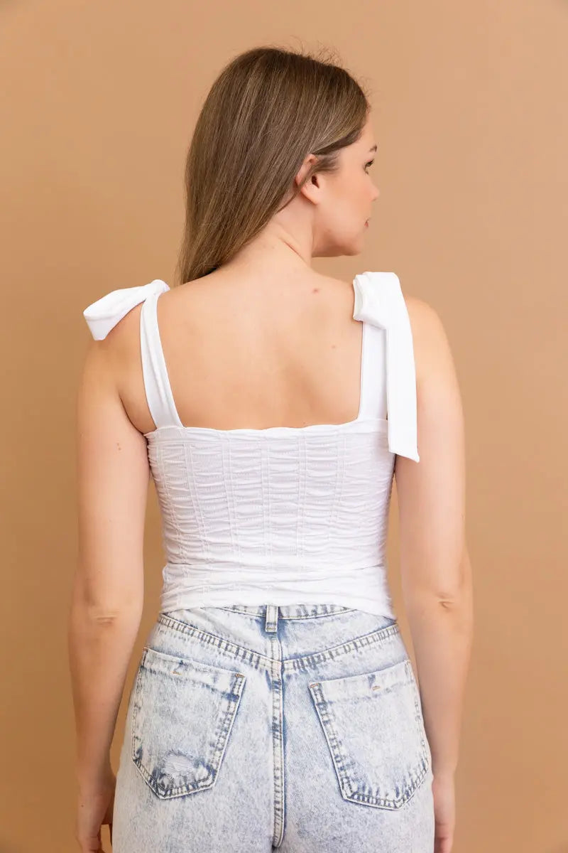 Boho Clothing and Accessories Seamless Vertical Smocked Tie Shoulder Top 😍 in M/L view 5 - Boho Style