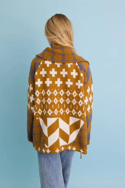 Boho Clothing and Accessories Sierra Spirit Geometric Street Style Knit Cardigan Top in Black view 2 - Boho Style