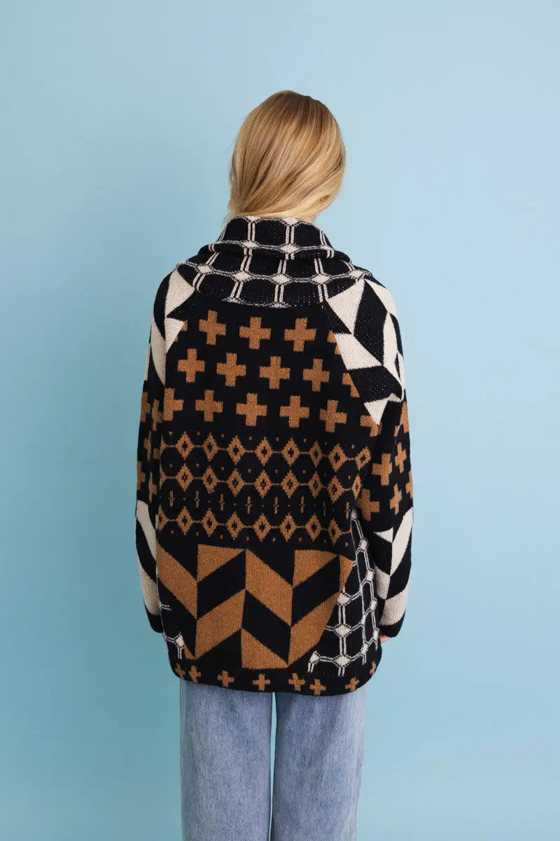 Boho Clothing and Accessories Sierra Spirit Geometric Street Style Knit Cardigan Top view 5 - Boho Style