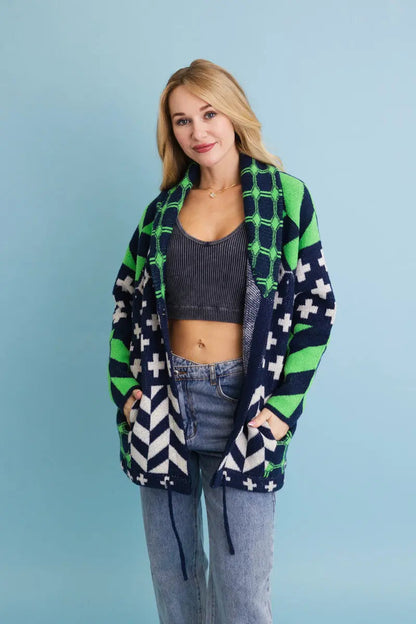 Boho Clothing and Accessories Sierra Spirit Geometric Street Style Knit Cardigan Top view 7 - Boho Style