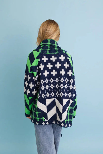 Boho Clothing and Accessories Sierra Spirit Geometric Street Style Knit Cardigan Top view 8 - Boho Style