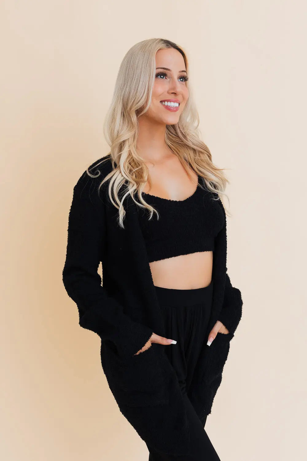 Boho Clothing and Accessories Snuggle Chic Boucle Bliss Cardigan Top view 5 - Boho Style - Boho Style Cardigan