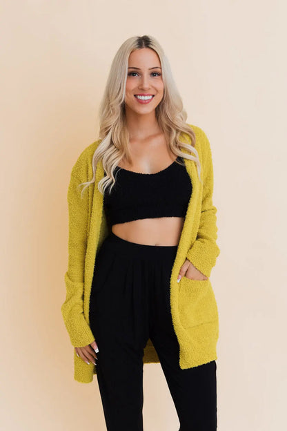 Boho Clothing and Accessories Snuggle Chic Boucle Bliss Cardigan Top view 6 - Boho Style - Boho Style Cardigan