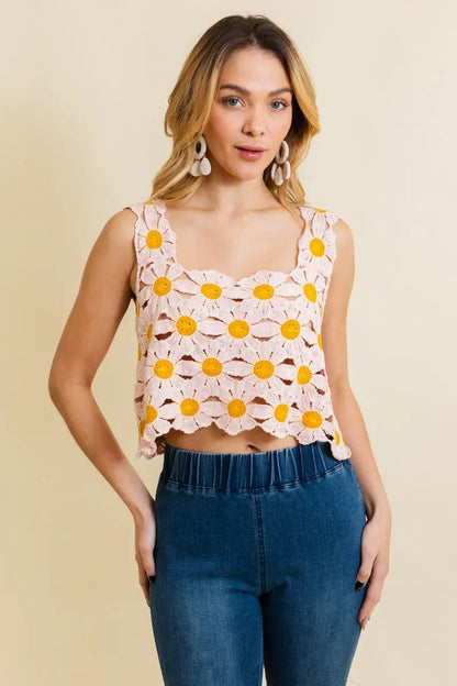 Boho Clothing and Accessories Spring Daisy Crochet Crop Top view 7 - Boho Style - Boho Clothing Tops