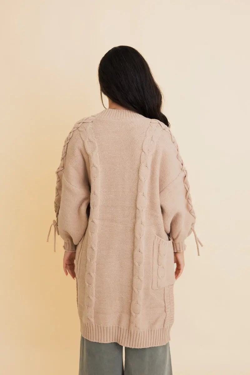 Boho Clothing and Accessories Twisted Cozy Cable Knit Cardigan Top in XS/S view 2 - Boho Style - Boho Style Cardigan
