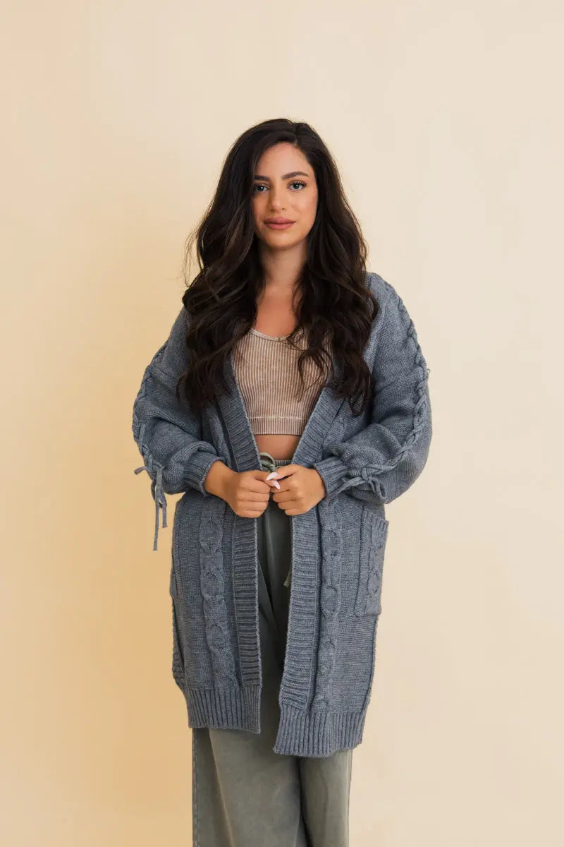 Boho Clothing and Accessories Twisted Cozy Cable Knit Cardigan Top in M/L view 4 - Boho Style - Boho Style Cardigan
