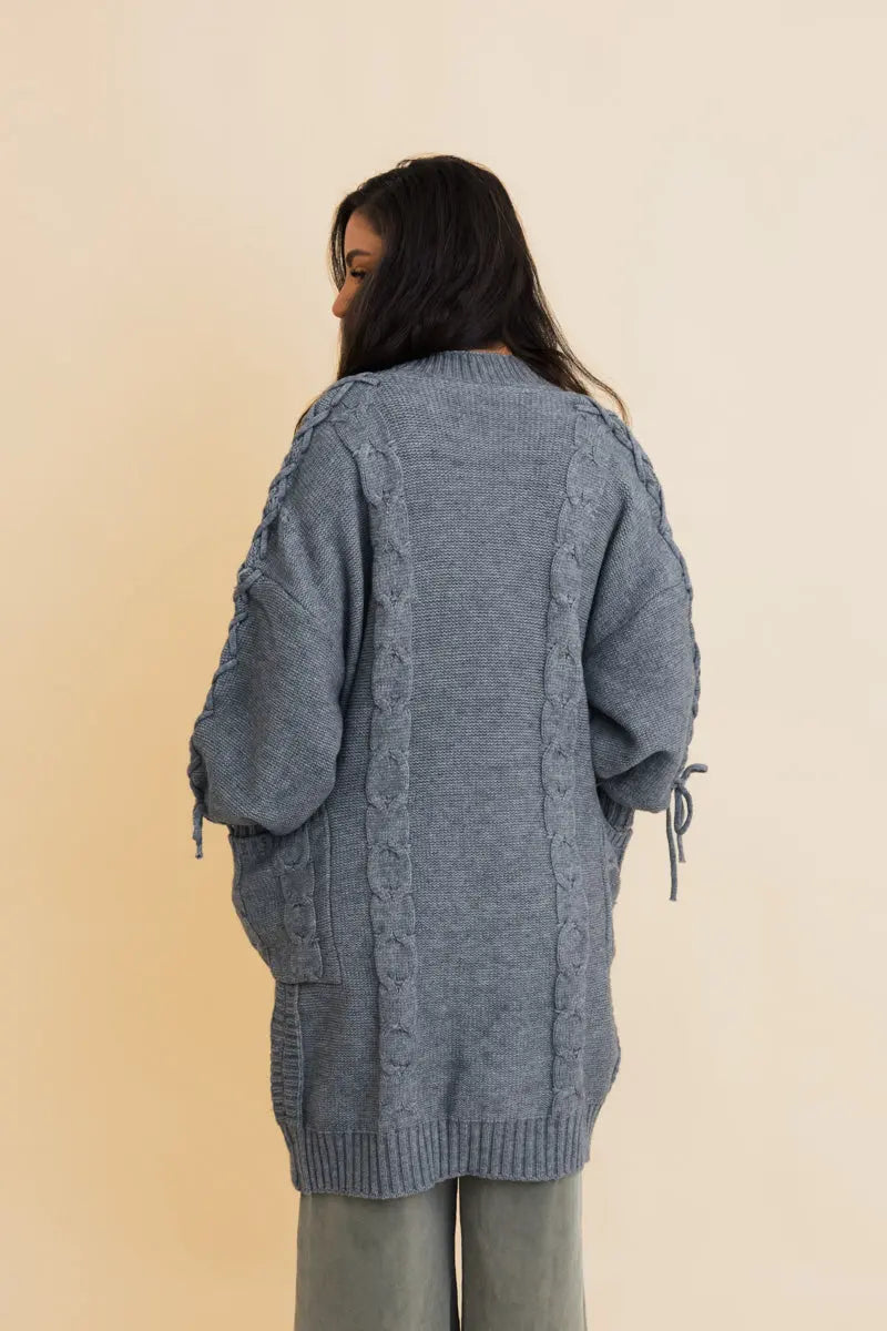 Boho Clothing and Accessories Twisted Cozy Cable Knit Cardigan Top view 5 - Boho Style - Boho Style Cardigan