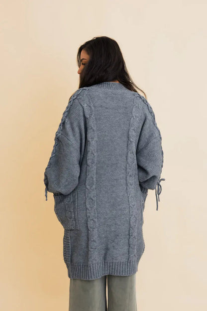 Boho Clothing and Accessories Twisted Cozy Cable Knit Cardigan Top view 5 - Boho Style - Boho Style Cardigan