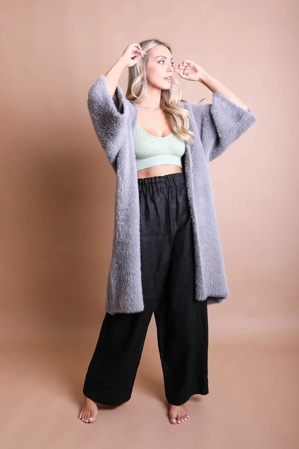 Boho Clothing and Accessories Ultra-soft Luxe Mohair Knit Cardigan Top view 13 - Boho Style - Boho Style Cardigan