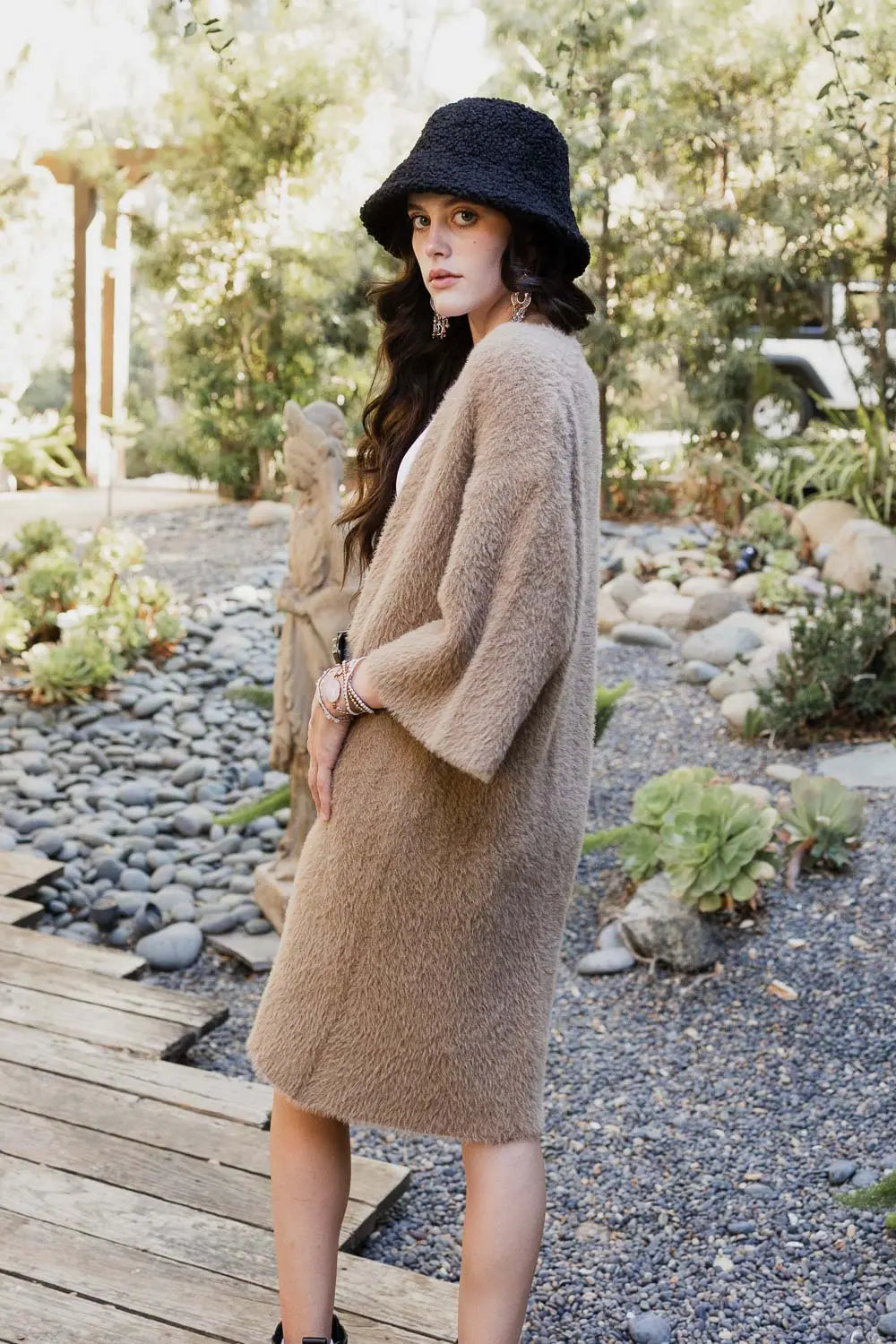 Boho Clothing and Accessories Ultra-soft Luxe Mohair Knit Cardigan Top in One Size view 3 - Boho Style - Boho Style Cardigan