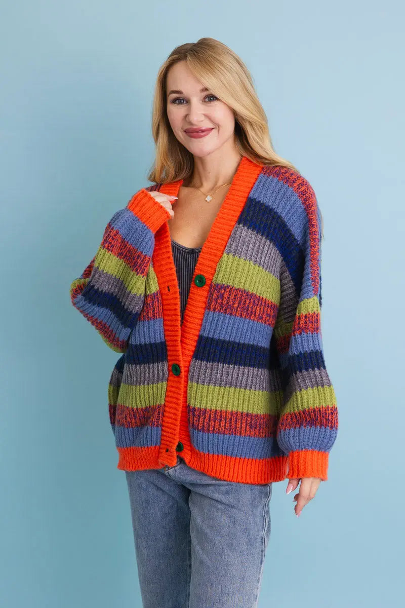 Boho Clothing and Accessories Vibrant Retro Color Burst Oversized Cardigan 🌈 Top - Relaxed Fit - Boho Style Cardigan