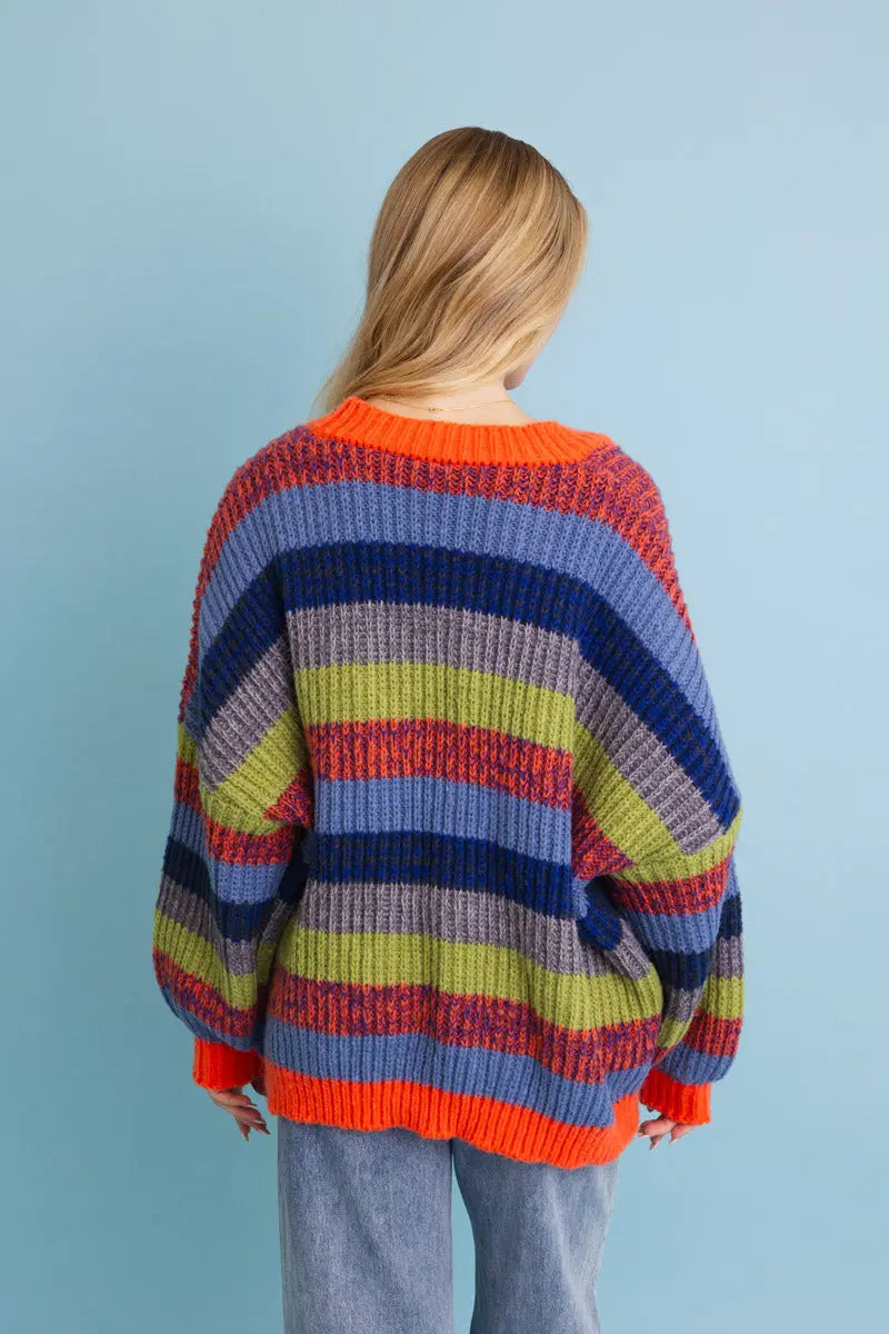 Boho Clothing and Accessories Vibrant Retro Color Burst Oversized Cardigan 🌈 Top view 2 - Relaxed Fit - Boho Style Cardigan