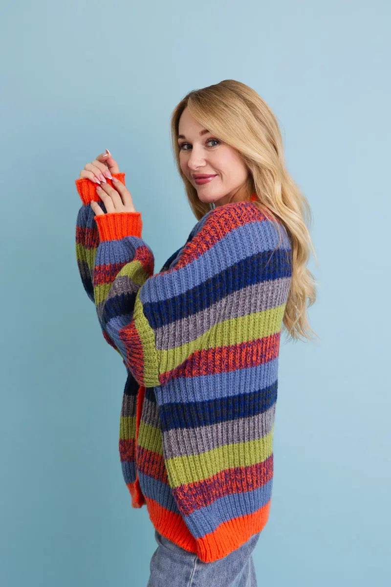 Boho Clothing and Accessories Vibrant Retro Color Burst Oversized Cardigan 🌈 Top view 4 - Relaxed Fit - Boho Style Cardigan