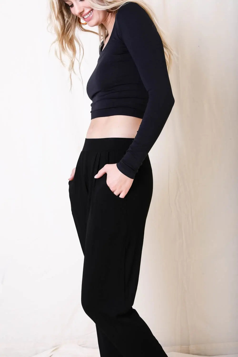Boho Clothing and Accessories Wide Band Lounge Pants in Large view 6 - Boho Style - Boho Style Pants (bottom)