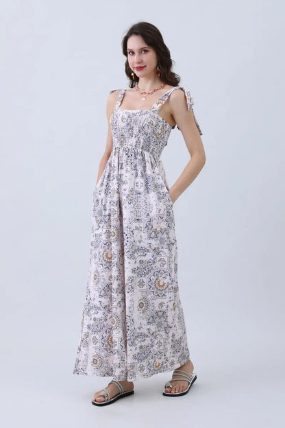 Boho Clothing and Accessories Women’s Floral Print Jumpsuit – Elasticized Bust & Dreamy Wide-leg Cut in Medium view 2 - Comfo