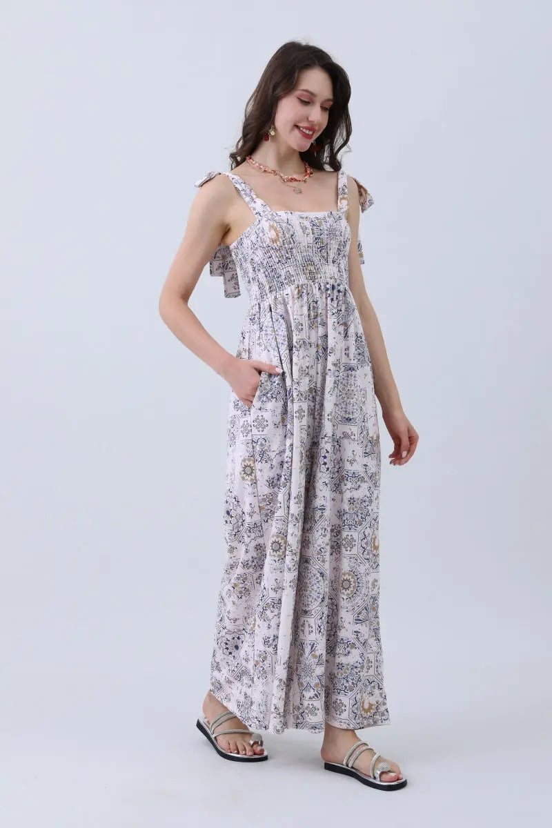 Boho Clothing and Accessories Women’s Floral Print Jumpsuit – Elasticized Bust & Dreamy Wide-leg Cut in XL view 4 - Comfort S