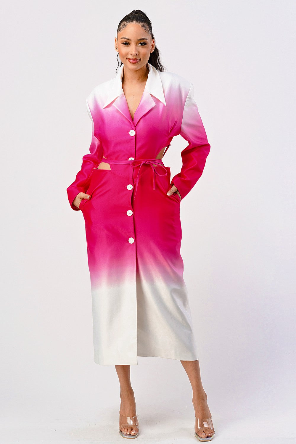 Bold and Beautiful: Ombre Trench Dress in WHITE/PINK - Bold & Beautiful Dress