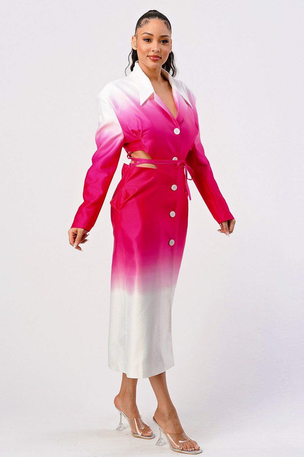 Bold and Beautiful: Ombre Trench Dress in WHITE/PINK view 3 - Bold & Beautiful Dress