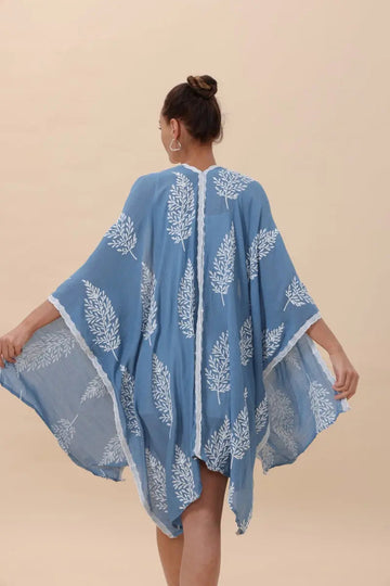 Botanical Leaf Embroidered Kimono Cardigan Top - MeeeShop Women's Fashion