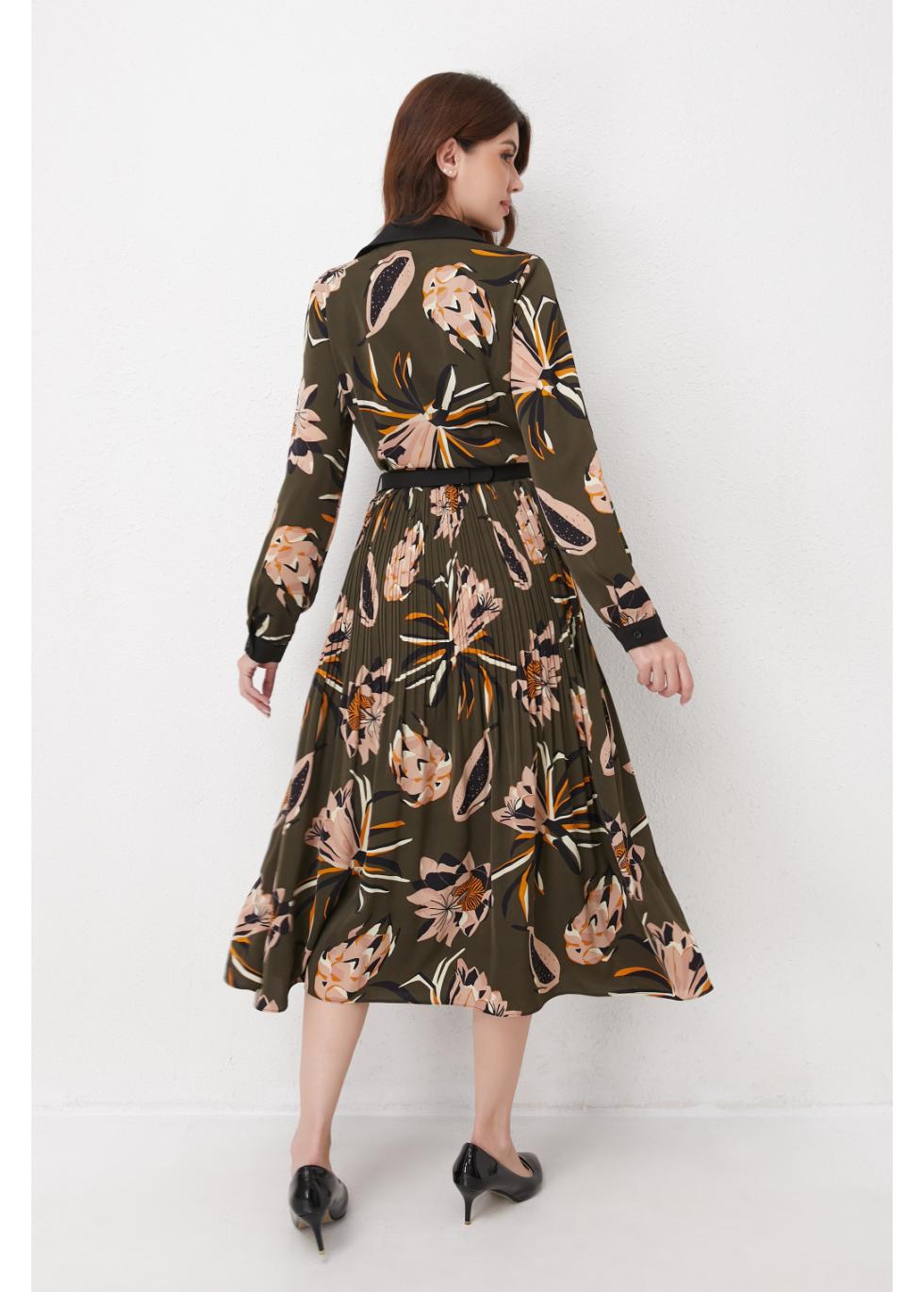 Botanical Pleated Midi Dress view 6 (dress) - apricot botanical garden pleated dress, pleated dress mea - shop at us.meeeshop