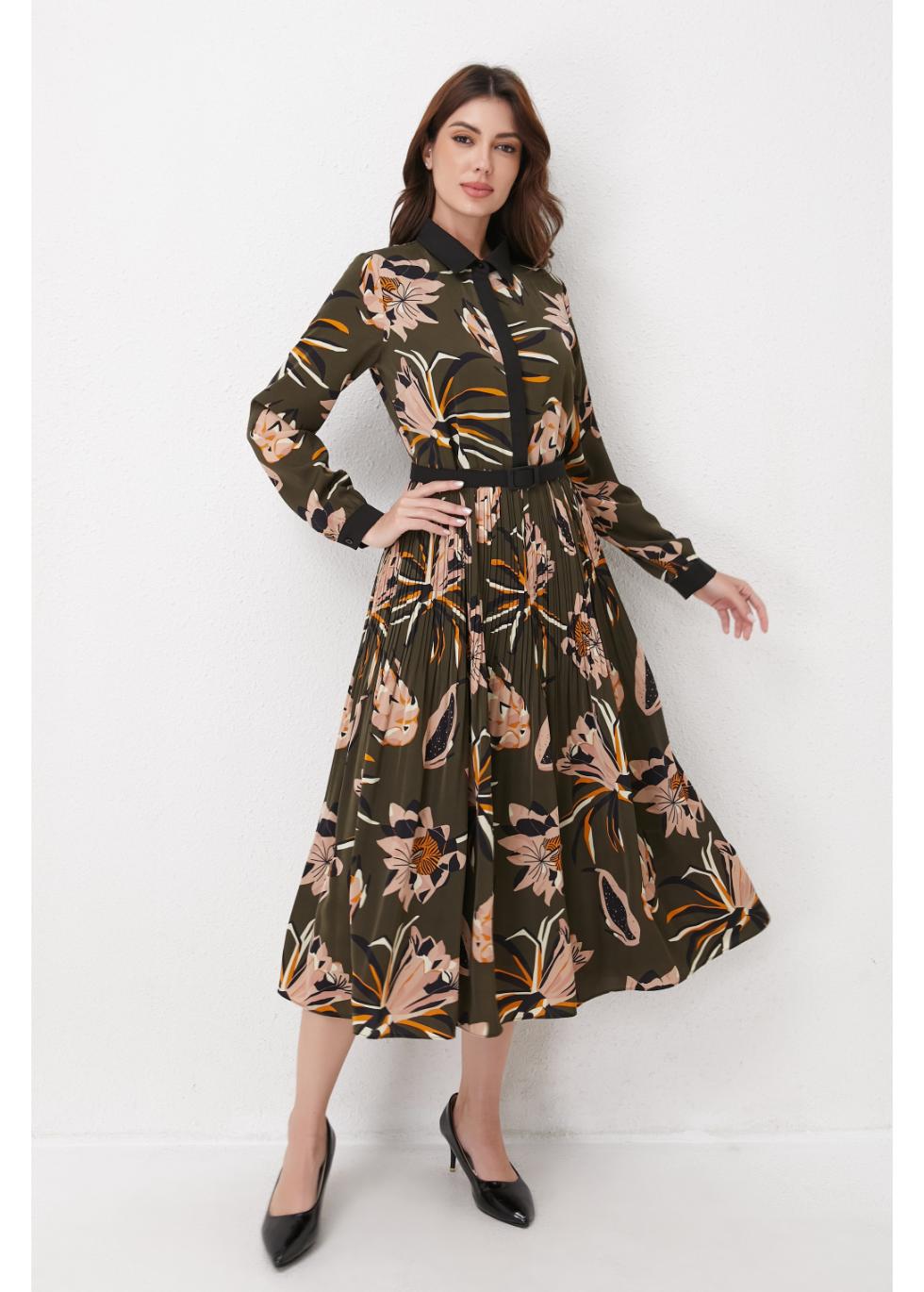 Botanical Pleated Midi Dress XL view 5 (dress) - apricot botanical garden pleated dress, pleated dress  - shop at us.meeeshop