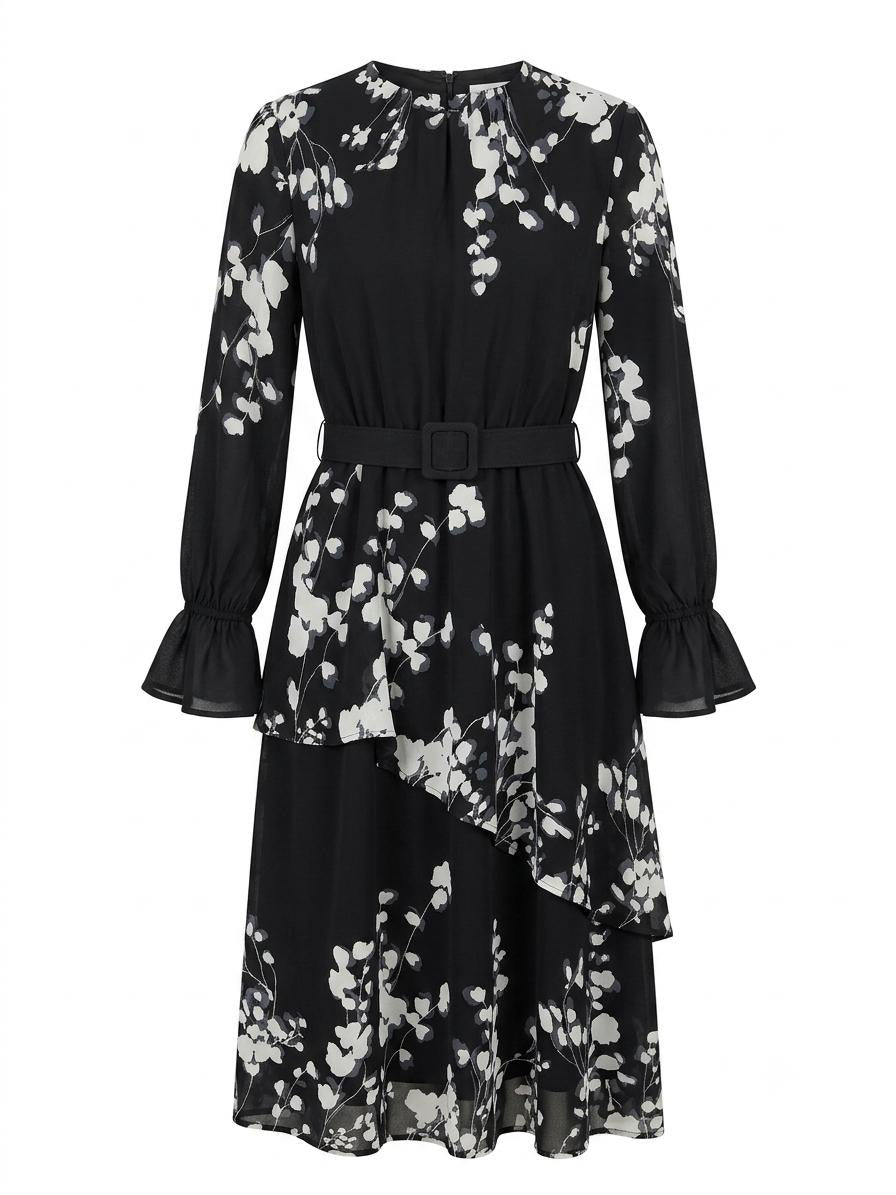Botanical Print Ruffle Hem Dress in M view 3 - Botanical Print Dress Midi