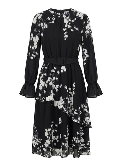 Botanical Print Ruffle Hem Dress in M view 3 - Botanical Print Dress Midi