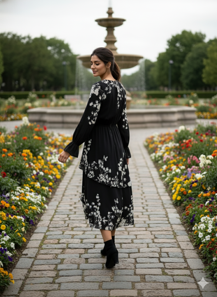 Botanical Print Ruffle Hem Dress view 6 - Botanical Print Dress Midi